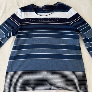 Allison Daley Women’s Navy White Striped 3/4 Sleeve Top Size Large E35